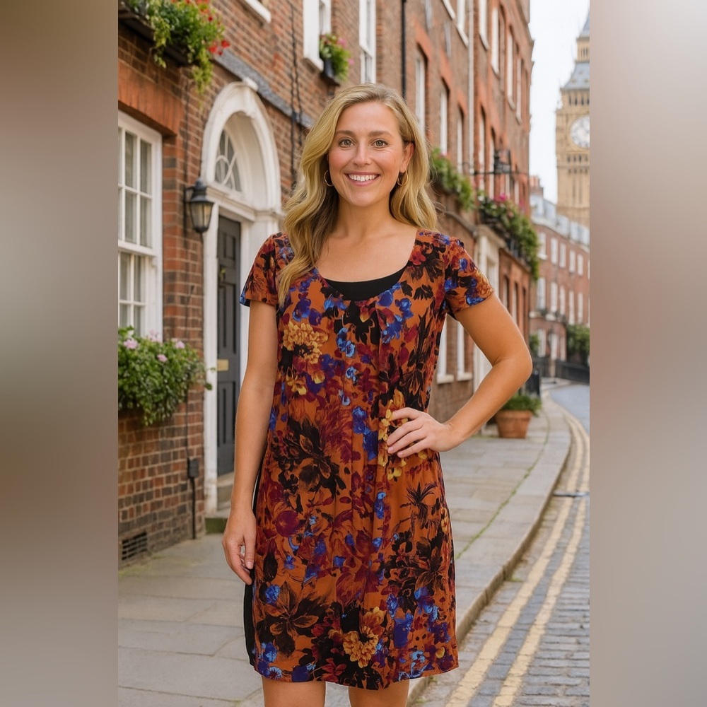 Maeve by Anthropologie Painterly Floral Tunic Shift Dress Silk‎